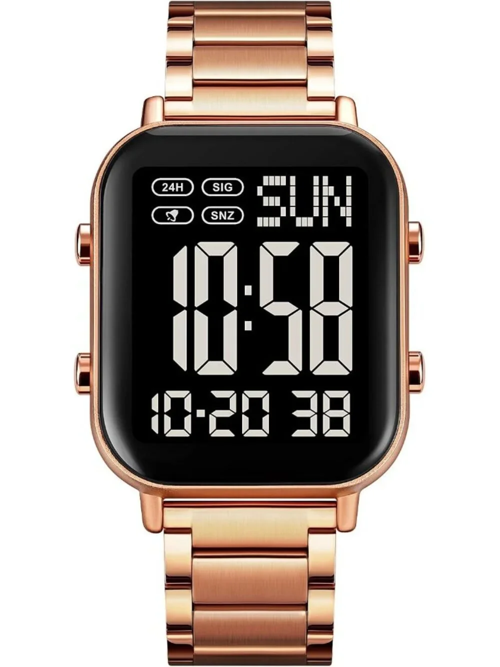 Unisex Rose Gold Analog Stainless Waterproof Electronic Square Digital Watch